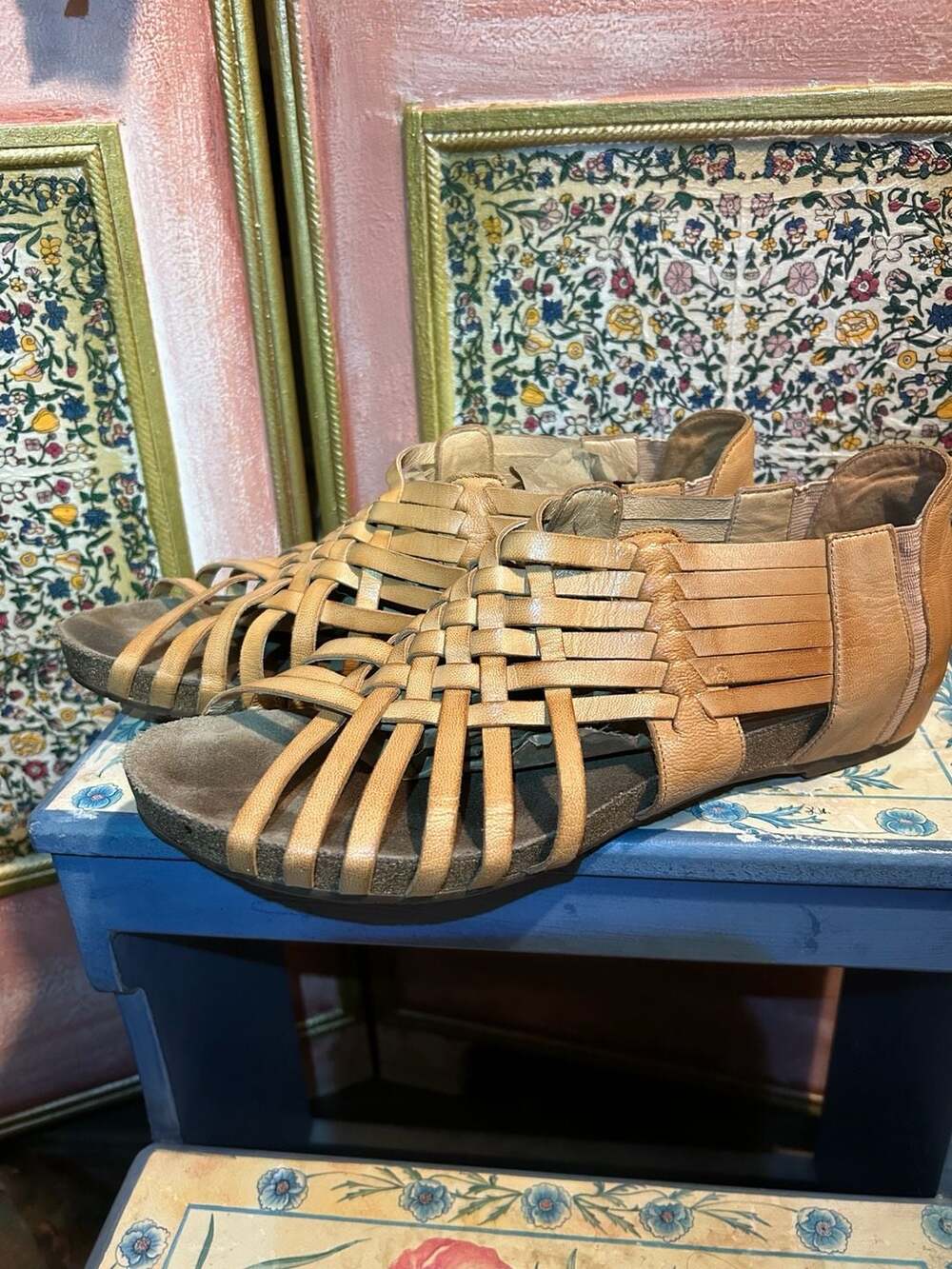 Chocolat Blu Woven Leather Sandals Tan Brown Gladiator Shoes